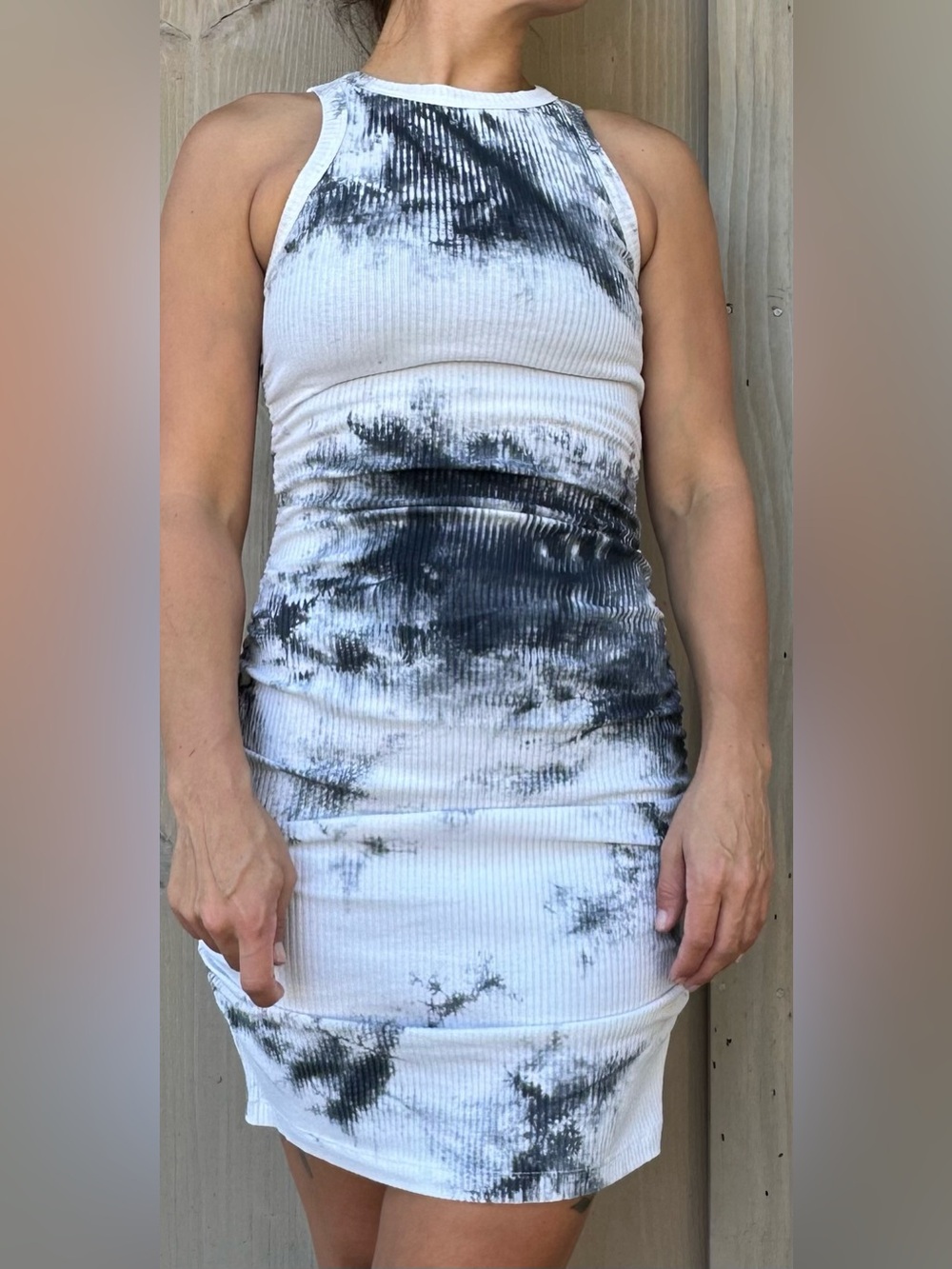 Fashion Nova White and Black Tie-Dye Ribbed Mini Skirt